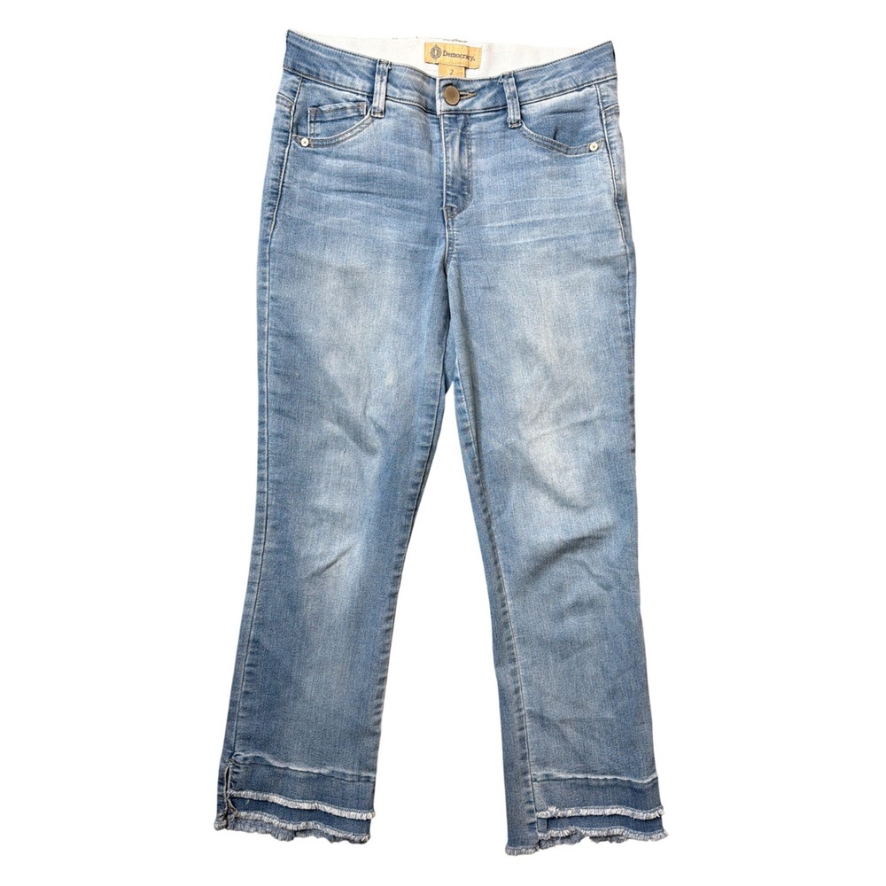 Democracy Jeans Womens 2 "Ab" technology Light Blue Frayed Hem Stretch